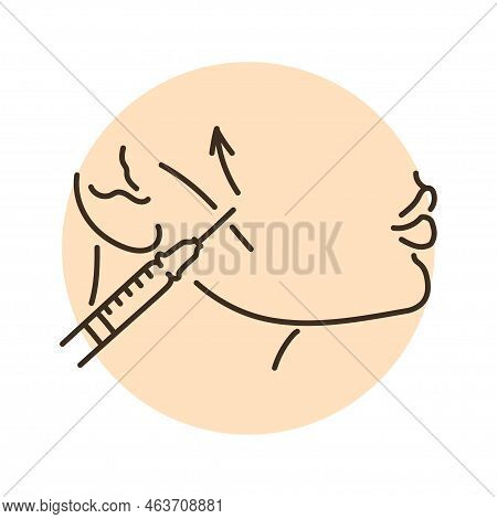 Fine Cheekbone Correction Color Line Illustration. Hyaluronic Injection.