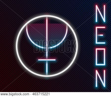 Glowing Neon Line Neptune Planet Symbol Icon Isolated On Black Background. Astrology, Numerology, Ho