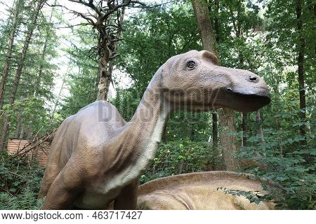 Amersfoort, The Netherlands - August 20, 2022: Dinosaur In Dierenpark Outdoors
