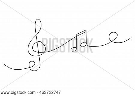 Black Treble Clef Note Line. One Line Drawing Background. Vector Illustration. Stock Image.