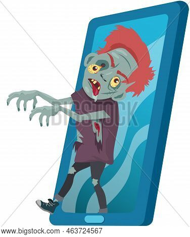 Cellphone Addiction. Scary Zombie Monster Walks, Keeps His Hands In Front Of Him. Lonely Figure, Ant