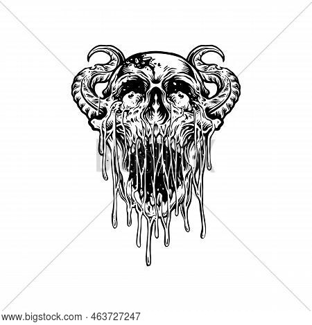 Horn Devil Zombie Skull Blood Silhouette Vector Illustrations For Your Work Logo, Mascot Merchandise