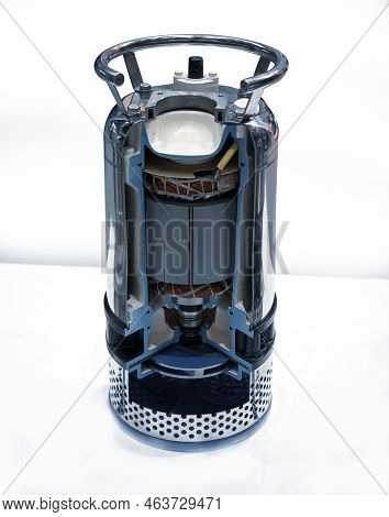 Cut Away Show Internal Part Of Submersible Pump. Industrial Equipment.