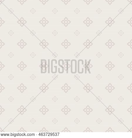 Contemporary Thai Art Pattern, Seamless Modern Style. Large And Small Square Flowers. Light Brown Ba