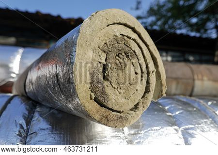 Shallow Depth Of Field (selective Focus) Details With Industrial Glass Wool Used To Thermal Insulate