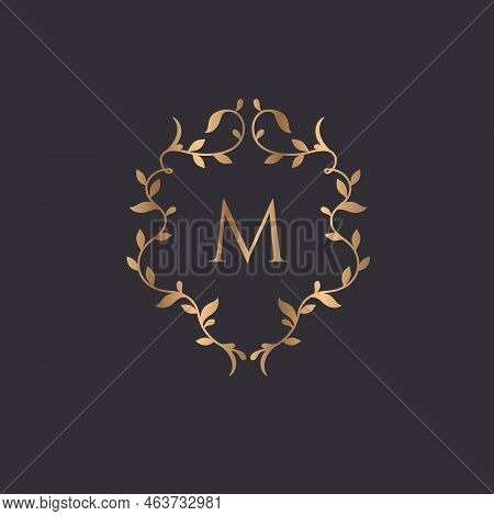 Leafy Golden Frame Monogram. Сlassic Decorative Element.