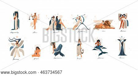 Hand Drawn Vector Stock Abstract Graphic Illustrations With Zodiac Astrological Contemporary Signs S