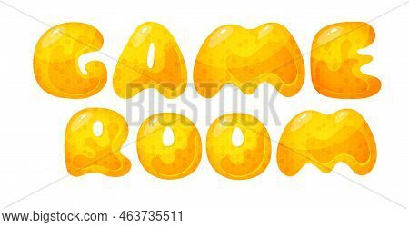 Kids Zone Vector Cartoon Banner. Honey Letters For Childrens Playroom Decoration. Sign For Childrens
