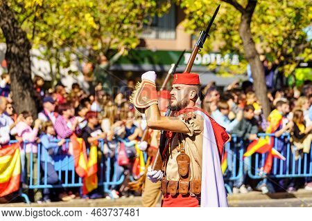 Madrid, Spain, October 12, 2022: Parade Of The Special Corps Of The Regulares Through The Streets Of