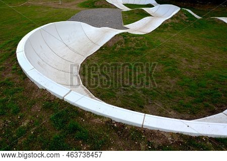 Bike Path In The Car Park Pumping Moving Up And Down Is Used Instead Of Pedaling And Bouncing To Mov