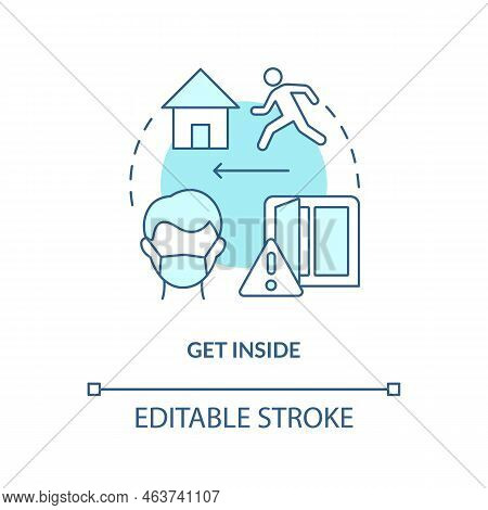 Get Inside Turquoise Concept Icon. Reach Safe Place. Survive During Nuclear Explosion Abstract Idea 
