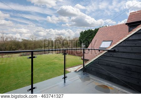 Dry Drayton, Cambridgeshire - Jan 10 2017: Brand New Home Balcony Overlooking Garden