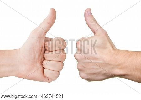 Thumb Up Hand. Male Hand Showing Ok Yes Gesture. Positive Approval Sign. Body Part Isolated On White