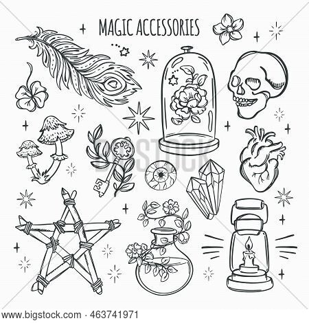 Witchcraft Signs Love Magic Alchemic Monochrome Elements Astrology Esoteric Occult Doodle Sketch Han