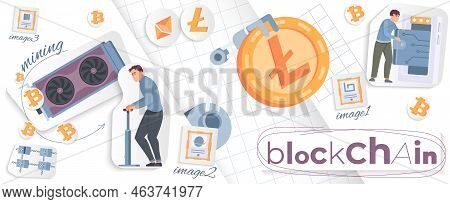 Crypto Platform Collage With Blockchain Symbols Flat Vector Illustration