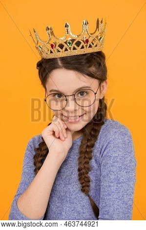 Adorable Girl In Glasses. Happy Smiling Princess. Excellent Pupil. Success And Happiness. Smartest P