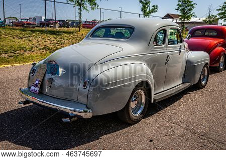 Falcon Heights, Mn - June 19, 2022: High Perspective Rear Corner View Of A 1940 Plymouth Deluxe P10 