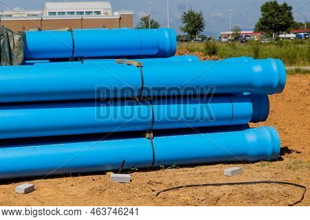 Blue Pvs Plastic Pipe Is Introduced Drainage System Of Home Construction Site To Be Used As Septic S