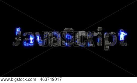 Modern Cybernetic Text Javascript Shining Blue Electrical Light, Isolated - Object 3d Rendering