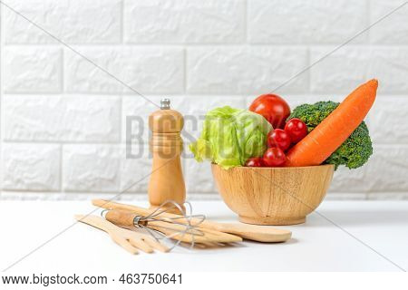 Healthy Care For Body Slim.  Diet And Healthy Fresh Vegetable For Detox Body Slim Fit For With Kitch