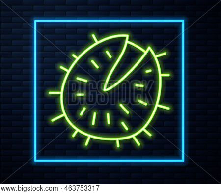 Glowing Neon Line Chestnut Icon Isolated On Brick Wall Background. Barbed And Strong Chestnut. Vecto