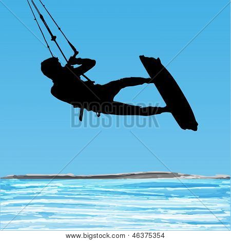 Kiteboarder aerea salto silhouette