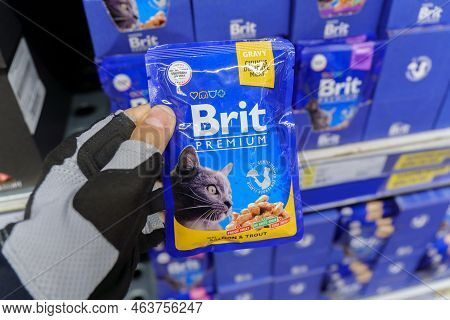 Tyumen, Russia-august 17, 2022: Brit Food For Cat. Dog And Cat Food Products At Supermarket Shelf. S