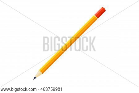 Yellow Pencil Vector Illustration. Cartoon School Writing Tool, Pencil On White Background. Educatio