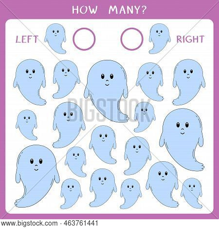 Simple Educational Game For Kids. Count How Many Ghosts Fly To The Left And To The Right And Write T