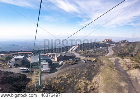 Sicily, Italy - September 26, 2022: Funivia Del Etna Cable Railway To Etna Volcano. Sicily, Italy
