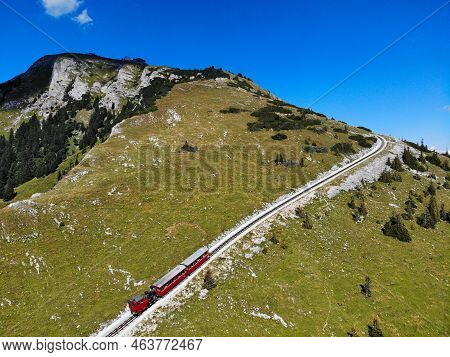 Schafberg Mountain In Salzkammergut Region Of Austria. Schafberg Rack Railway (cog Railway) Line.