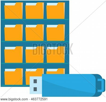 Usb Flash Drive Storage Device And Folder Cells, Uses Flash Memory And Connected To Computer Or Othe