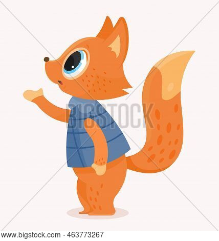 School Fox Icon. Orange Animal In Blue Jacket. Sticker For Social Media And Messengers. Fauna And Bi