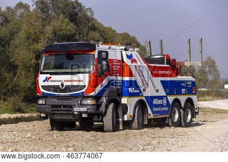 Cadca, Slovakia - October 13, 2010: Renault Kerax Rescue Road Assistance Heavy Duty Truck Of Cesmad 
