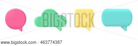 3d Speech Balloon Set. Chat Message Icon. Color Text Box. Social Media Bubble. Comment Square Banner