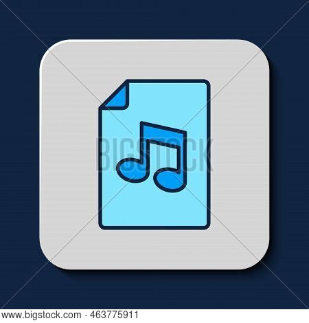 Filled Outline Music Book With Note Icon Isolated On Blue Background. Music Sheet With Note Stave. N