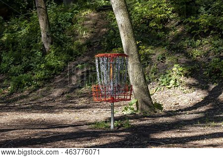 Disk Golf Basket In The Park In Wisconsin