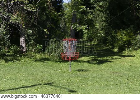 Disk Golf Basket In The Park In Wisconsin