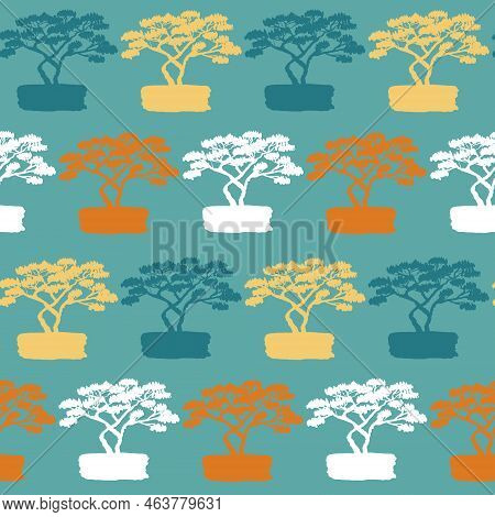 Saxaul On Emerald Background, Decorative Seamless Pattern With Desert Tree For Textile And Decoratio