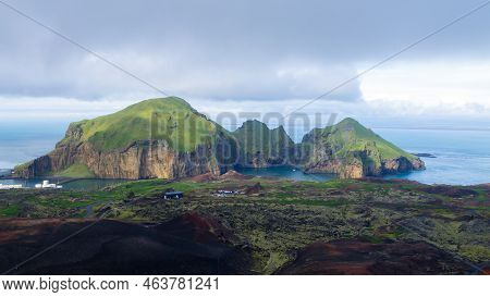 Heimaey Town Aerial View From Eldfell Volcano.