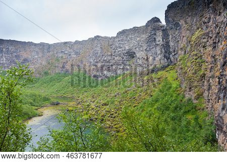 Iceland Landscape. Asbyrgi Glacial Canyon And Botnstjorn Lake, Iceland.