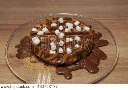 Traditional Delectible Dish Known As The Smores Waffle