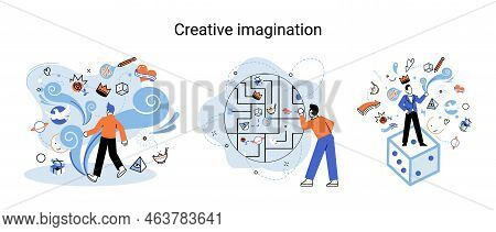 Creative Mind, Imagination Or Brainstorm Or Originative Idea Concept. Creative Imagination. Phantasy