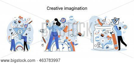 Creative Mind, Imagination Or Brainstorm Or Originative Idea Concept. Creative Imagination. Phantasy