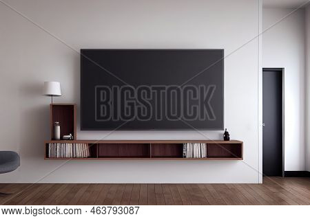 Mockup A Tv Wall Mounted With Armchair In Living