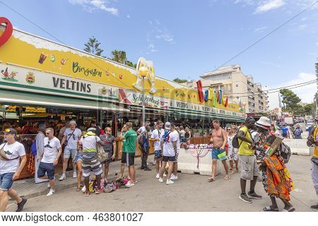 Palma De Mallorca, Spain - June 22, 2022: People Have Party At The Schinkenstrasse, Engl: Ham Street