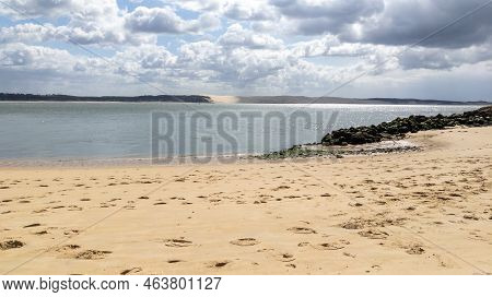 Landscape Pyla Dune On Atlantic Beach In Sand Dunes Fence In Lege Cap-ferret Pilat Ocean France