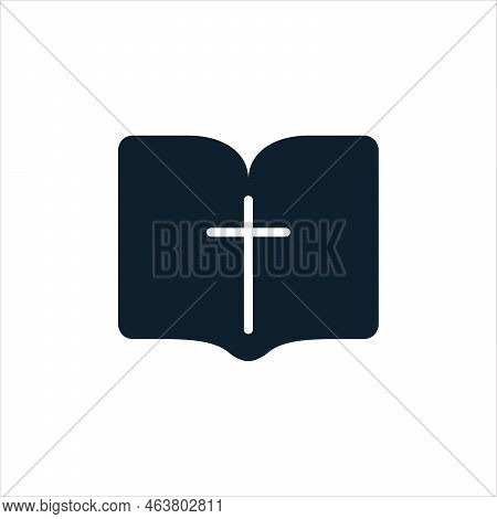 Bible With Cross Icon. Open Book Religion, Church, Bible Study Concept. Stock Vector Illustration Is