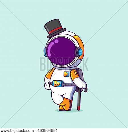 The Astronaut Is Standing While Holding A Stick With A Chaplin Style Of Illustration