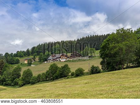 Traditional Farm, High Above The Mountains Of The Gurktal Alps, Carinthia Austria
